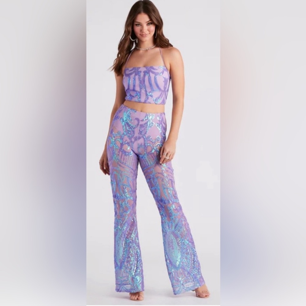 Windsor Purple Sequin Pant and Top Jumpsuit, Festival Outfit